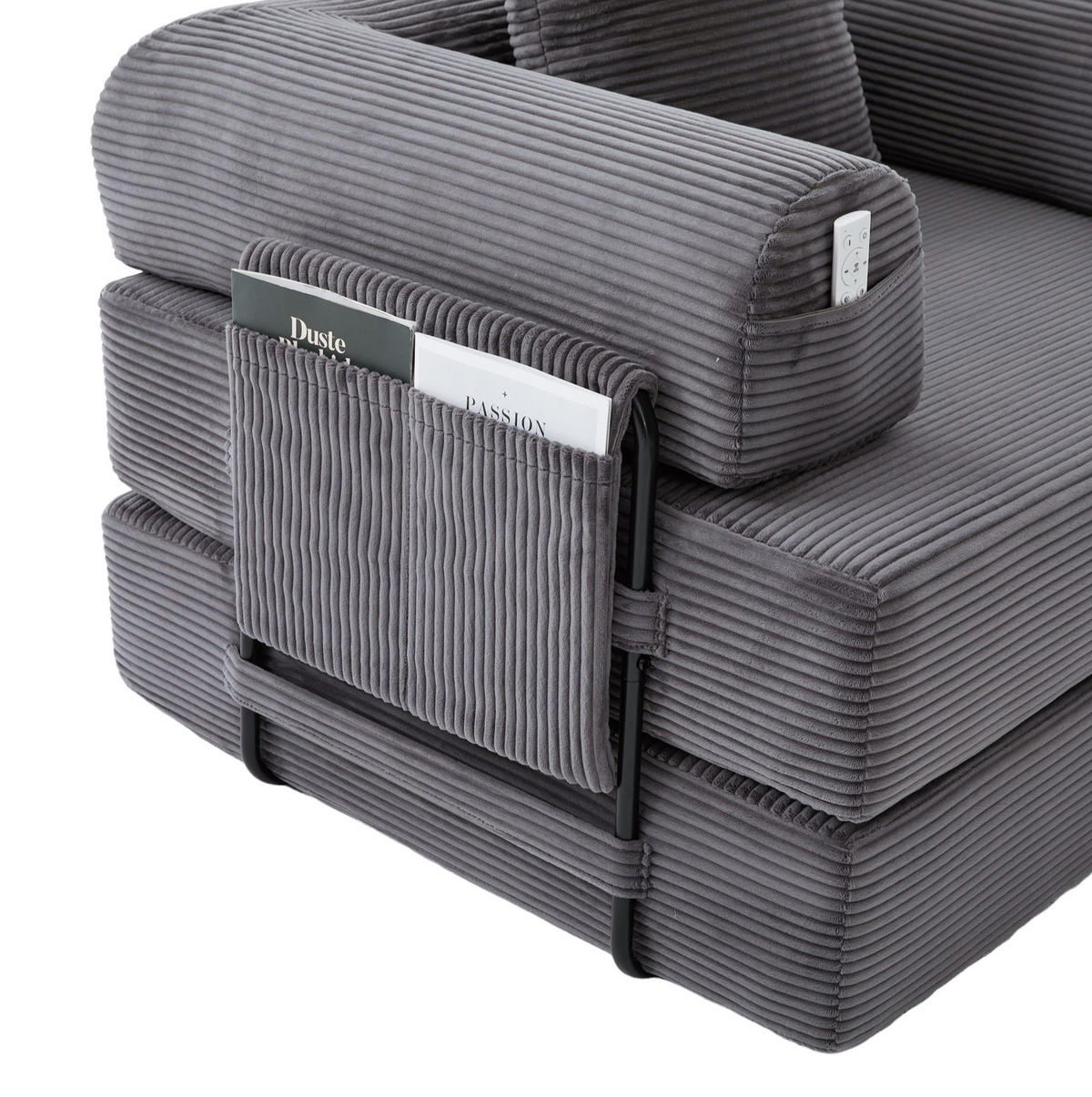 SESSEL mit Hocker 112/190/67 cm aus Cord, ergonomisch mit Seitentasche und Kissen, Dunkelgrau - Dunkelgrau, Textil (190/67/112cm) - Redom