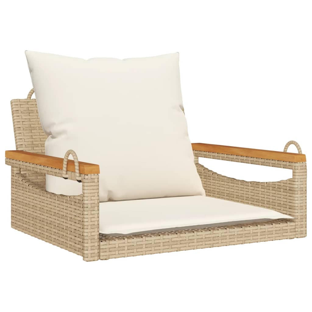 HÄNGESESSEL mit Kissen Beige 63x62x40 cm Poly Rattan - Beige, Holz (63/40/62cm) - furnicato