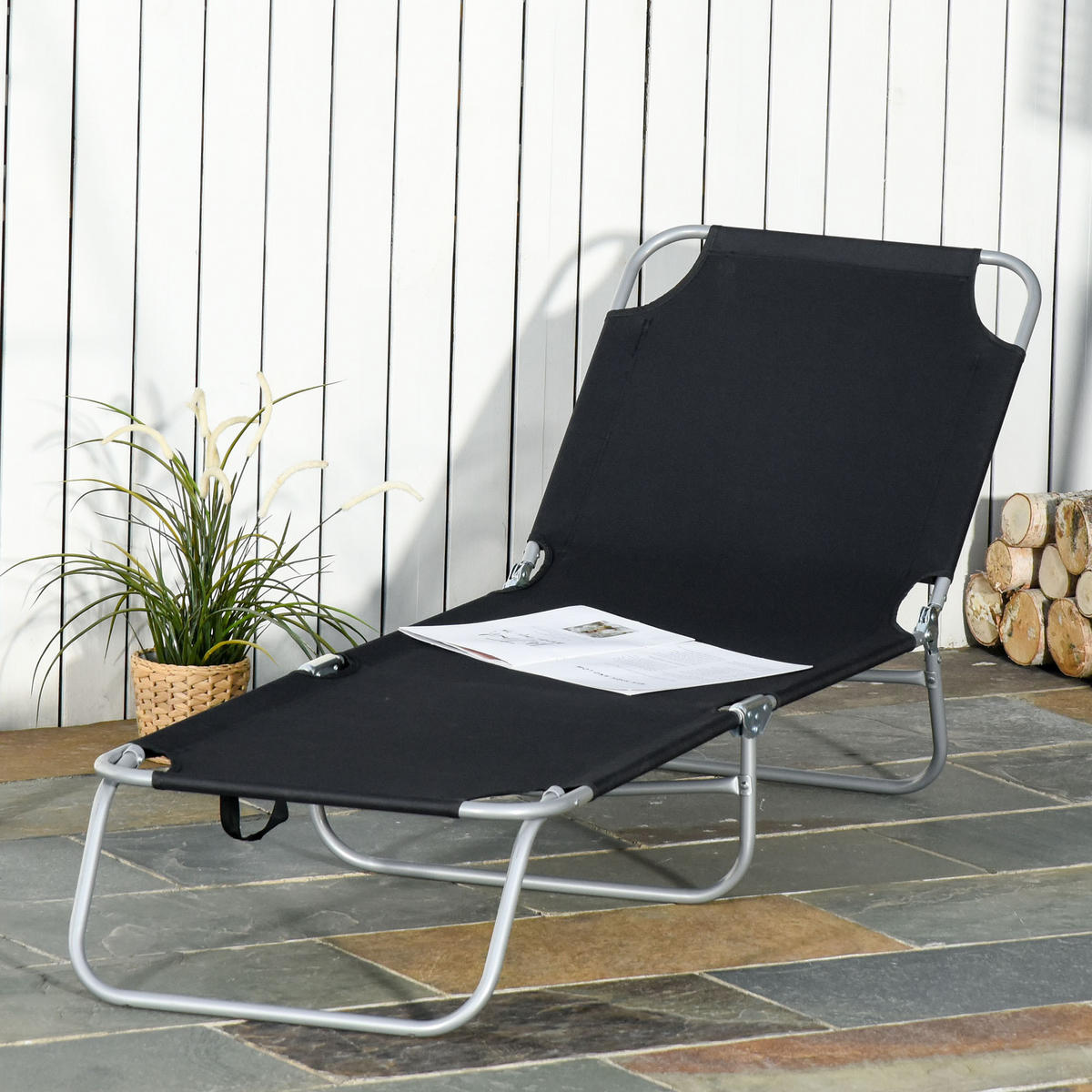 SONNENLIEGE Klappbare ,187*55*24 cm - Schwarz, Metall (55/24/187cm) - Vallsero