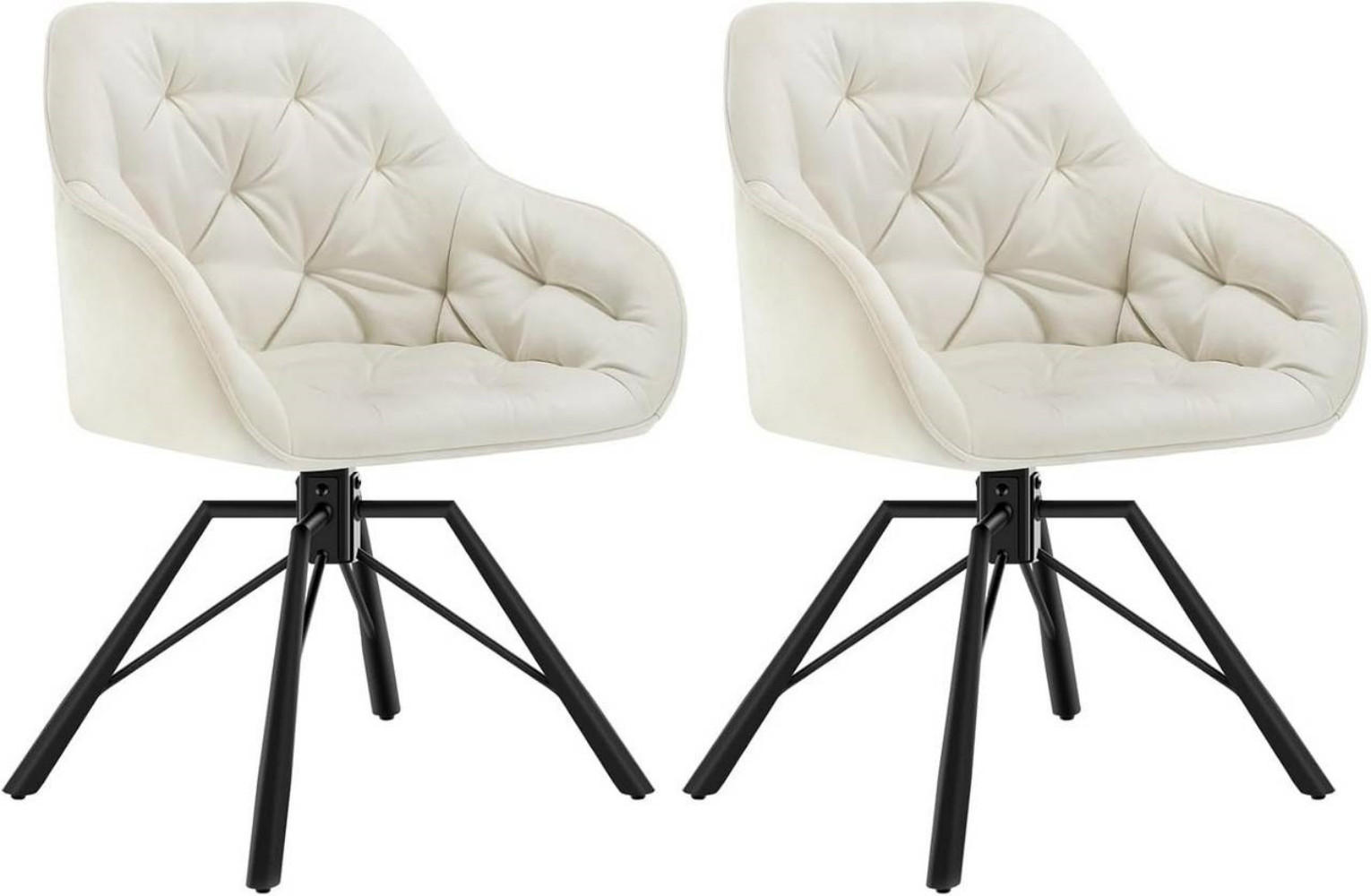 ARMLEHNSTUHL 2er Set drehbar mit Samtbezug, Creme - Creme/Schwarz, Kunststoff/Textil (57.5/82.5/53cm) - Woltu