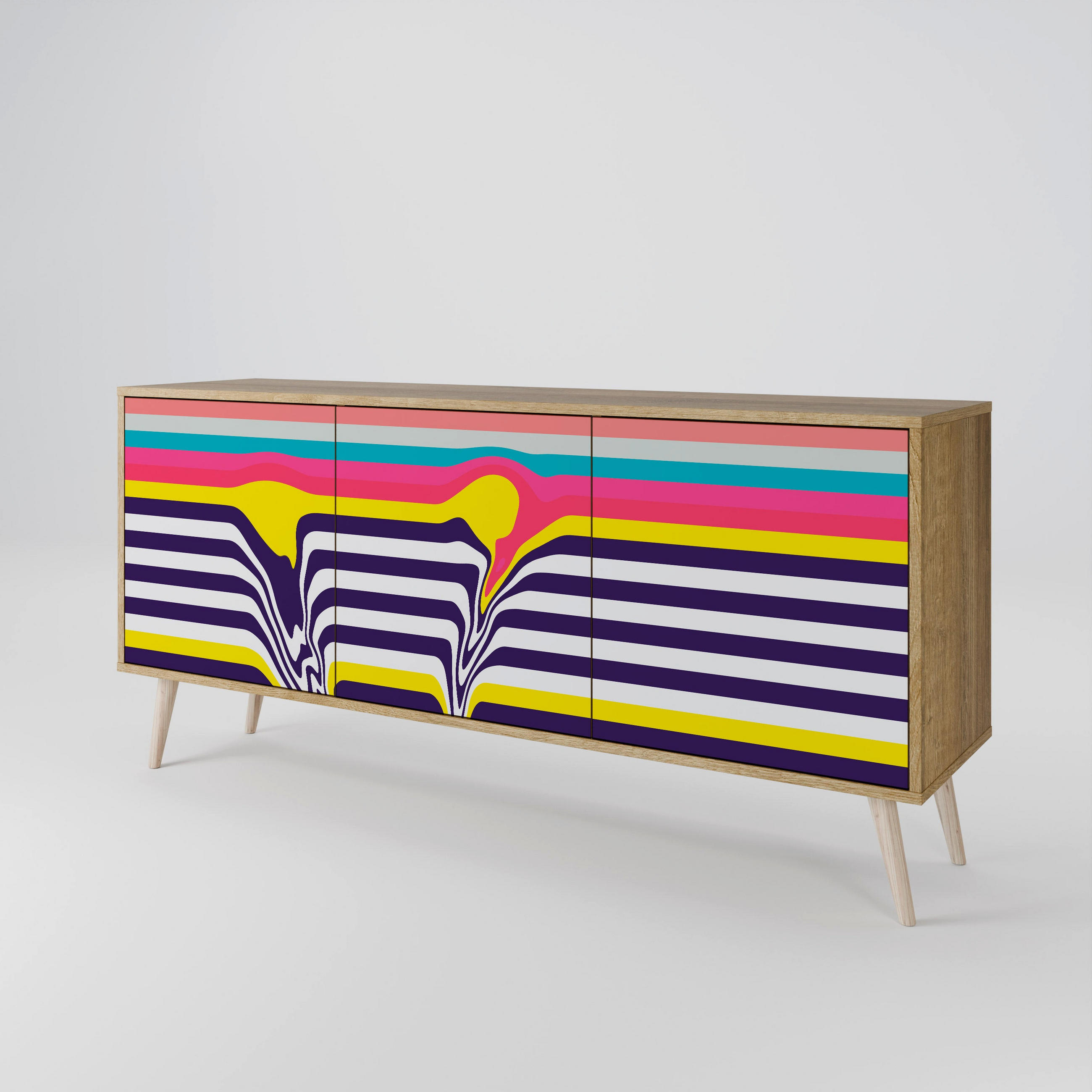 SIDEBOARD TONE COLLAPSE, Eicheneffekt, 164,5x42x77,5 cm, 3 Türen - Eichefarben/Buchefarben, Holzwerkstoff/Buchenholz (164.5/77.5/42cm) - SpaceRebels