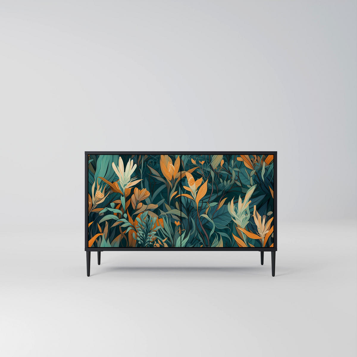 SIDEBOARD FLORAL SERENITY, Eicheneffekt, 111x42x77,5 cm, 2 Türen - Eichefarben/Buchefarben, Holzwerkstoff/Buchenholz (111/77.5/42cm) - SpaceRebels