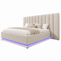 BETT mit Stauraum, LED und Matratze 180x200 cm Leinen Beige - Beige, Metall (180/200cm) - Beauniv