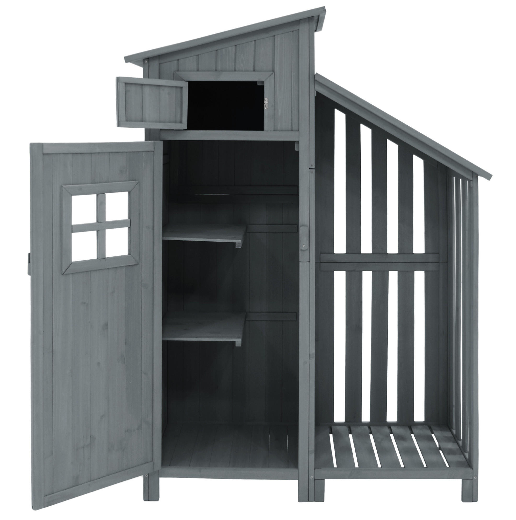 GARTENSCHRANK 124/46/174 cm mit 2 Ablagen und großem Stauraum aus Tannenholz, Grau - Grau, Holz (46/174/124cm) - Redom