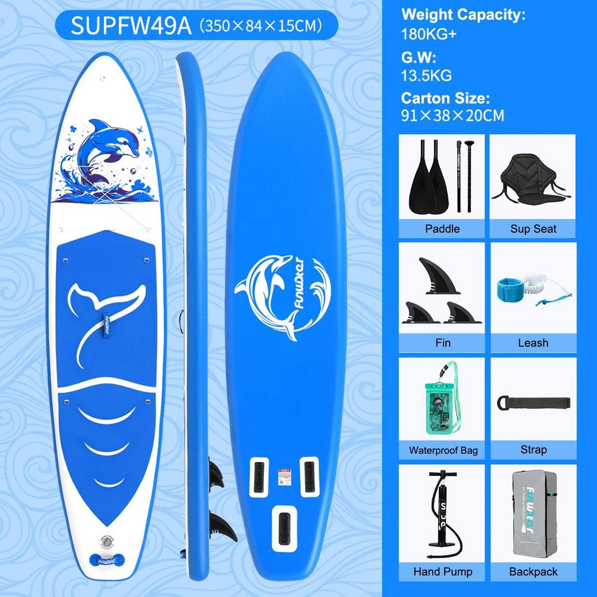STAND-UP PADDLE BOARD SUPFW49A(350×84×15CM) - Blau, Kunststoff (84/335cm) - Kaket