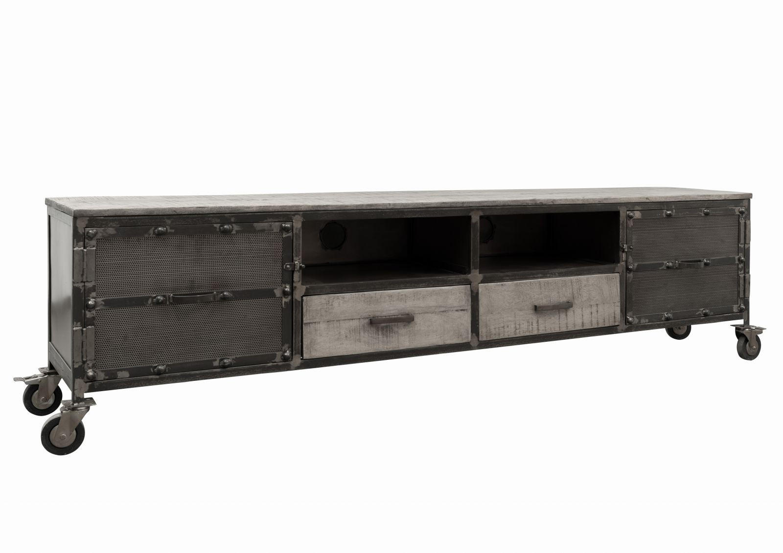 TV-BOARD Mango 220x40x60 grau lackiert HEAVY INDUSTRY #132 - Grau, Holz (40/60/220cm) - Massivmoebel24