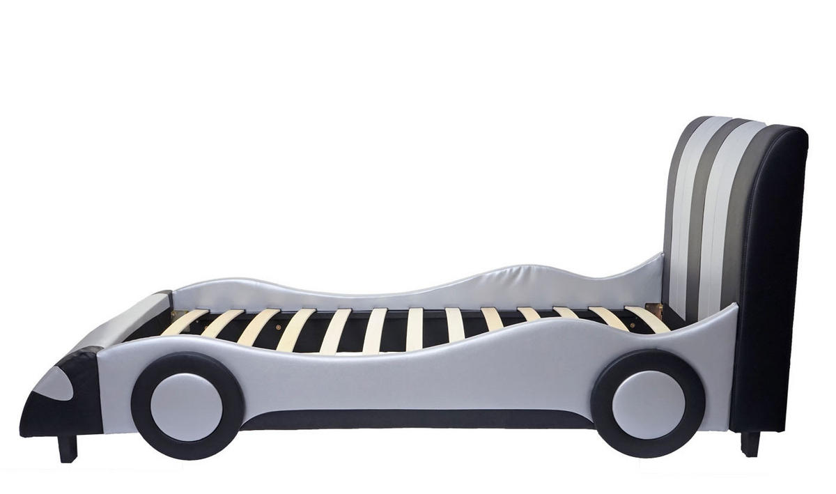 BETT AUTO Schwarz, Silber - Silberfarben/Schwarz, Holz (114/103/237cm) - MCW