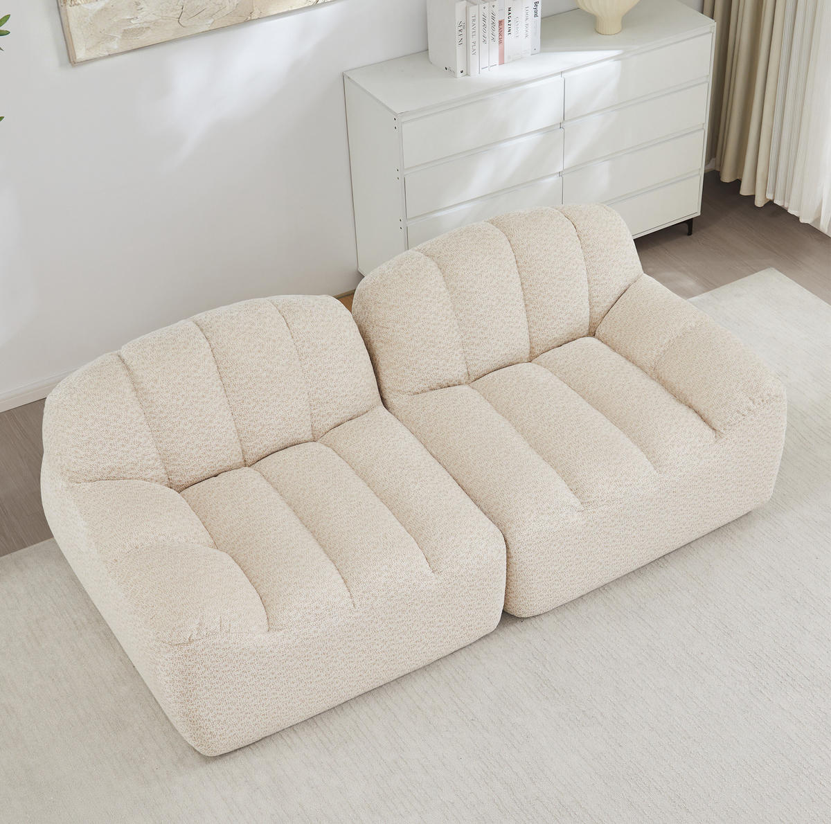 2-SITZER Sofa mit modularer Form und breiter Sitzfläche, ohne Montage erforderlich, Beige - Beige, Textil (210/79/104cm) - Redom