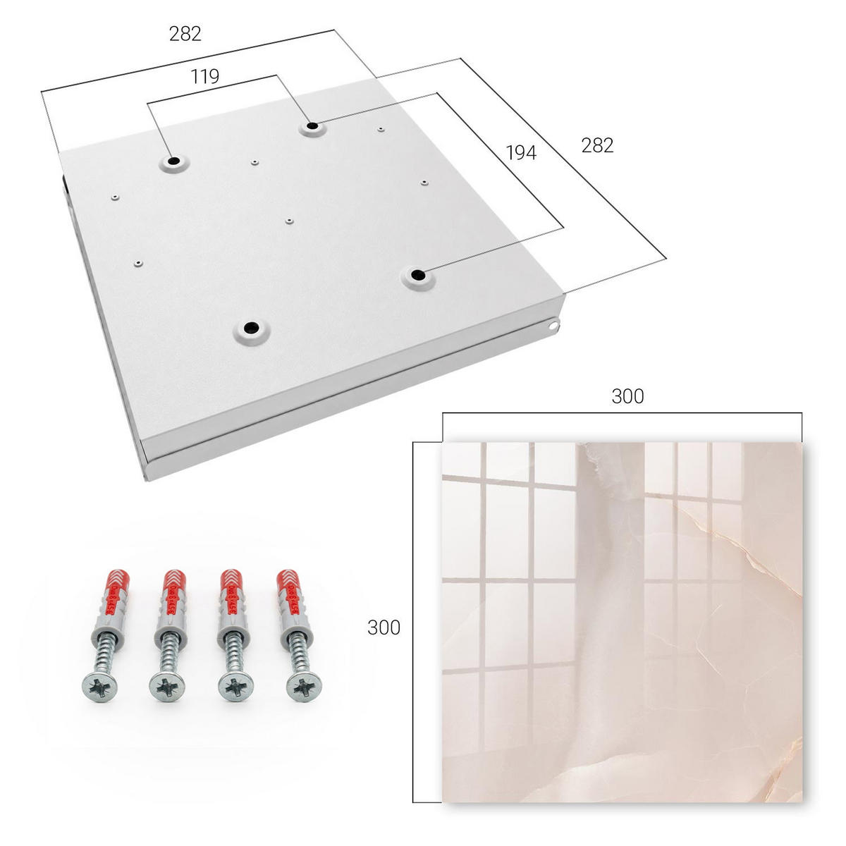 SCHLÜSSELBOX Weiß 30x30 cm – Türöffnung nach rechts - Elegante Textur - Beige, Metall (30/30/5cm) - TULUP