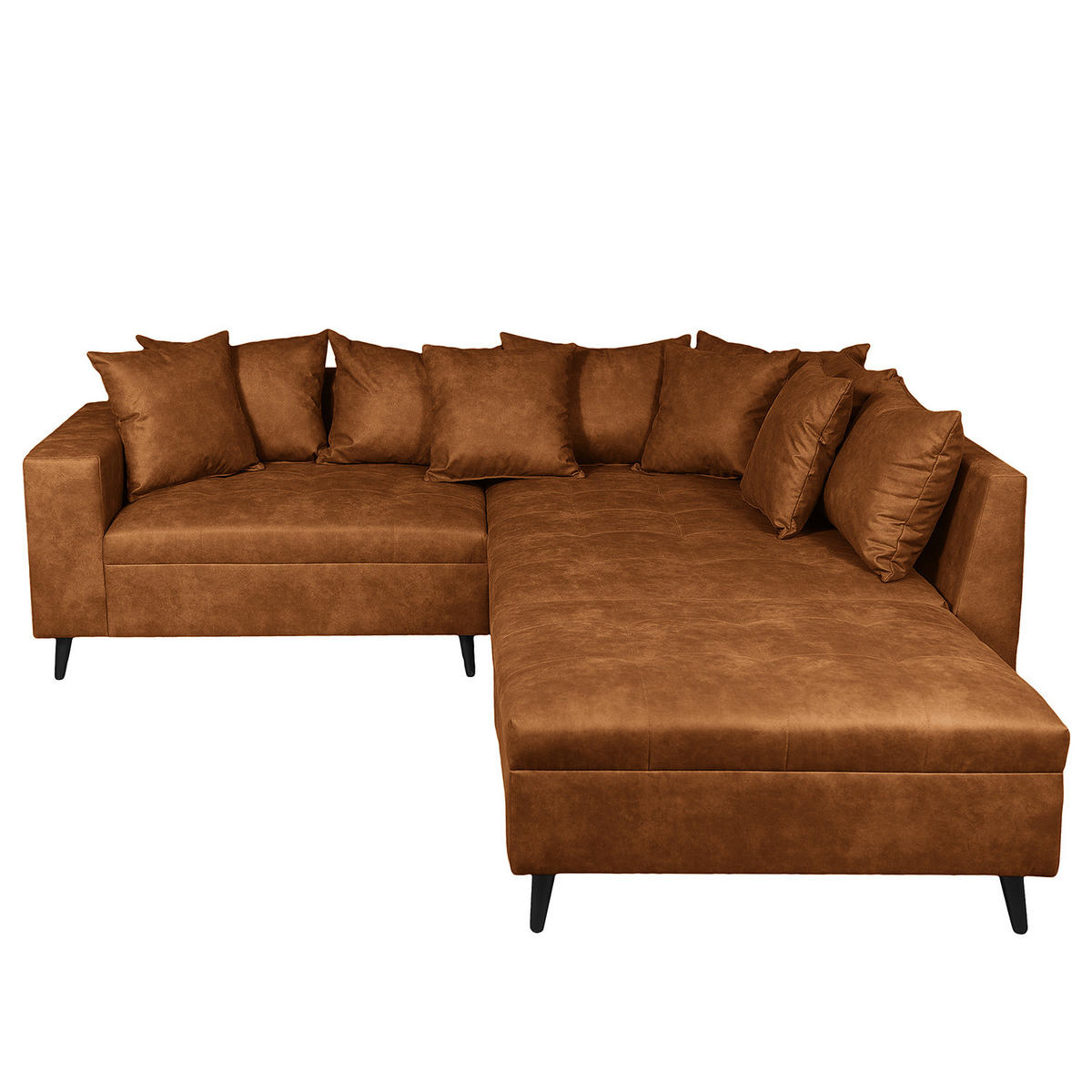 ECKSOFA mit Ottomane und Hocker - Cognac/Schwarz, Birkenholz/Textil (247/174cm) - home24