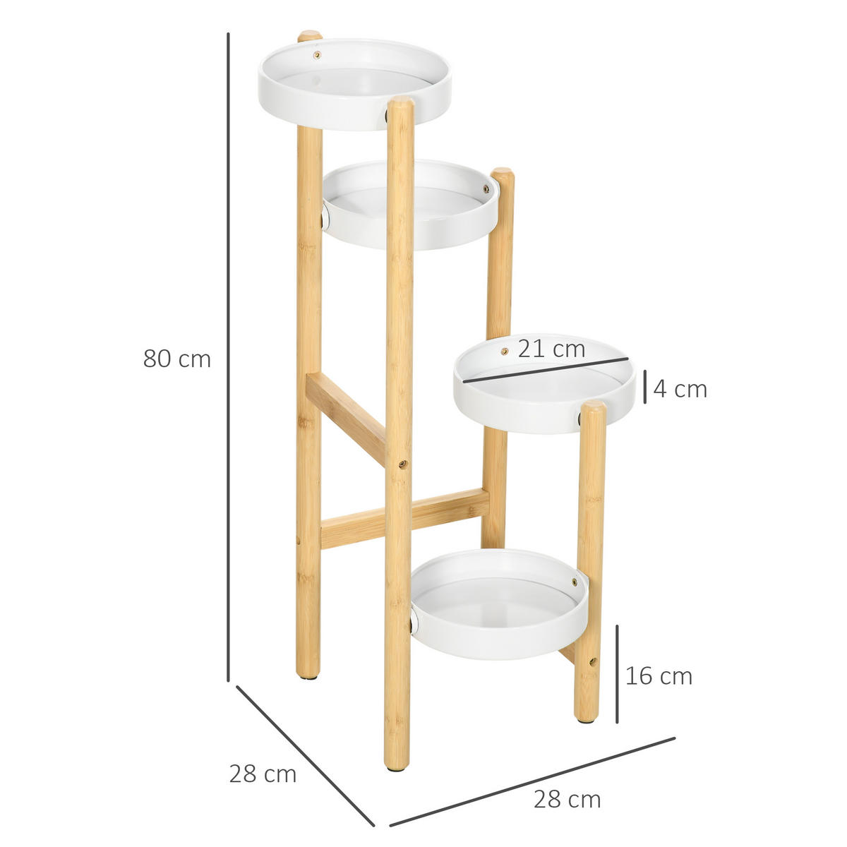 BLUMENTREPPE DE-12133 4-stufig, Bambus & Metall, 28/28/80 cm Weiß - Naturfarben, Naturmaterialien (28/80/28cm) - ComfortXL