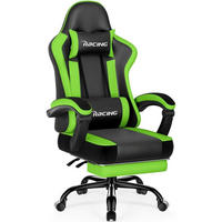 GAMING Stuhl Grün mit Fußstütze und verstellbaren Kissen - Grün, Kunststoff (71/139/71cm)