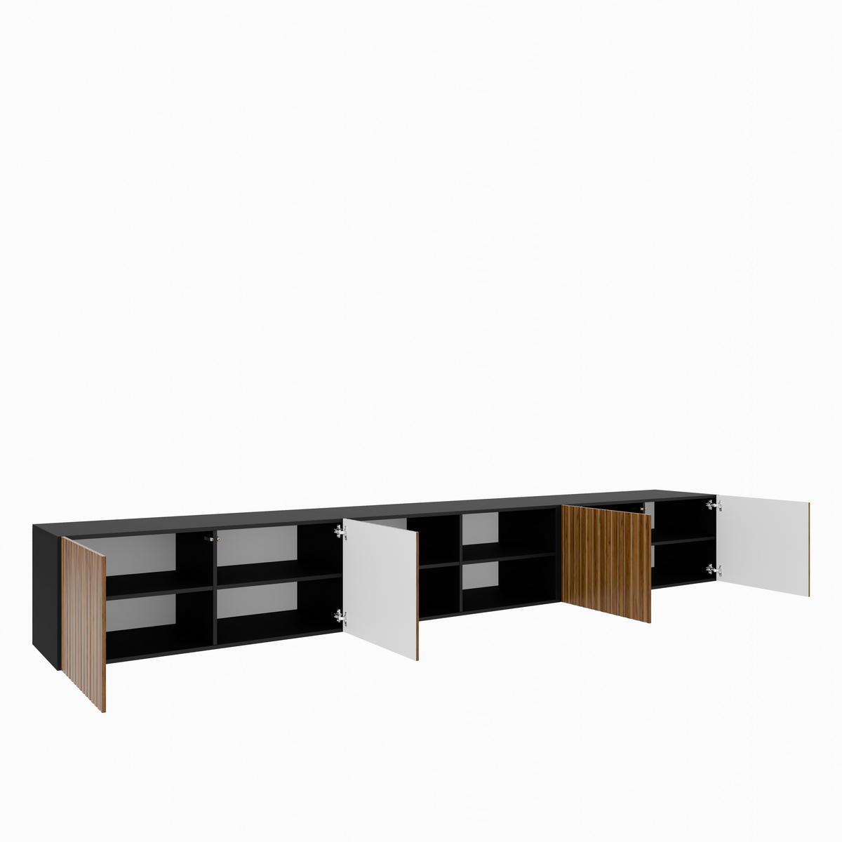 TV-SCHRANK Mio IV 300 cm, viertürig, schwarz, catania - Schwarz/Braun, Kunststoff (300/41/40cm) - Margaret Hadas24
