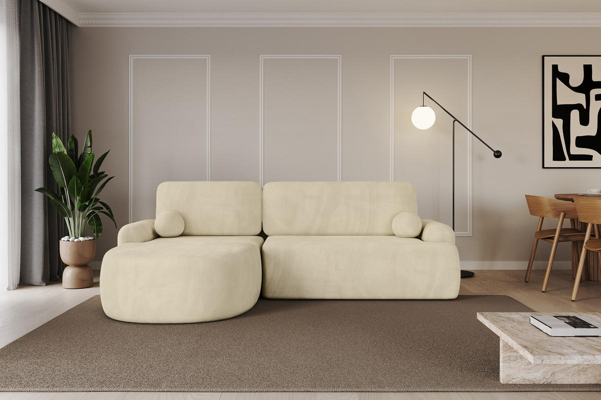 ECKSOFA mit Schlaffunktion und Bettkasten LIRA-L - 264x172x89 Beige - Beige, Holzwerkstoff/Textil (264/172cm) - ALTDECOR