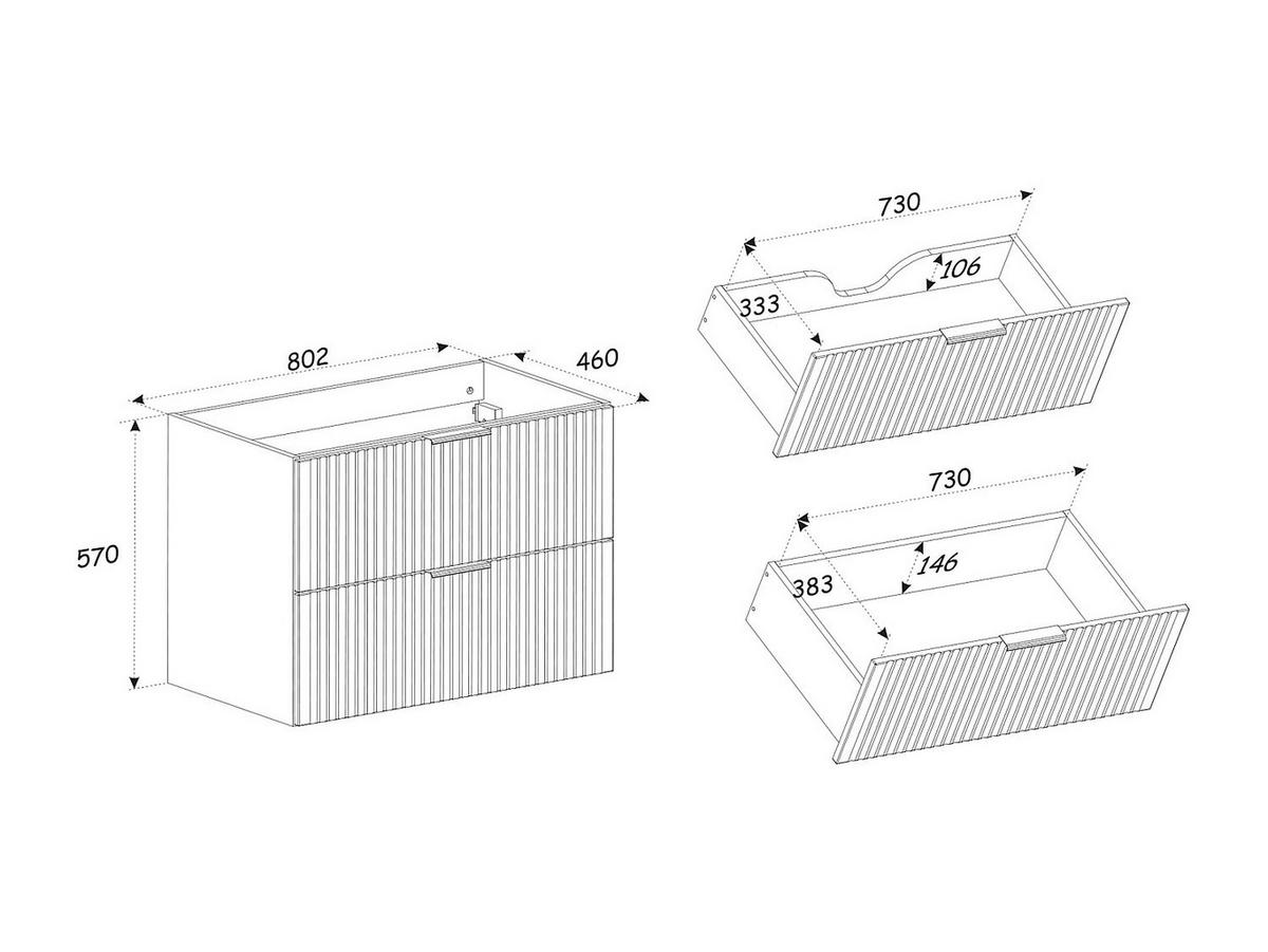 WASCHBECKENUNTERSCHRANK hängend - Streifenoptik - Holzfarben hell & Schwarz - 80 cm - MADELA - Schwarz, Holz (80/57/46cm) - Vente-Unique