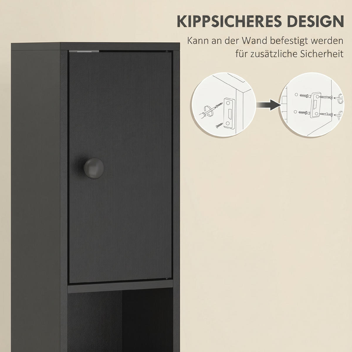 BADEZIMMERSCHRANK Spanplatte Schwarz - Schwarz/Grün, Karton/Holzwerkstoff (20/180/20cm) - Kleankin