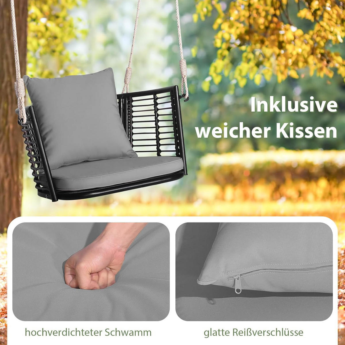 HÄNGESESSEL Grau - Grau, Metall (77/38/62cm) - COSTWAY