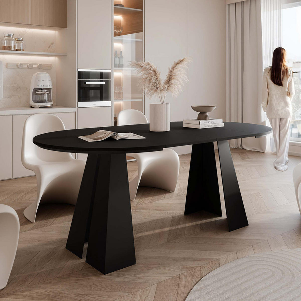 AUSZIEHTISCH FORTE 100/76 cm, Schwarz - Schwarz, Holzwerkstoff/Metall (100/100/76cm) - Idohome