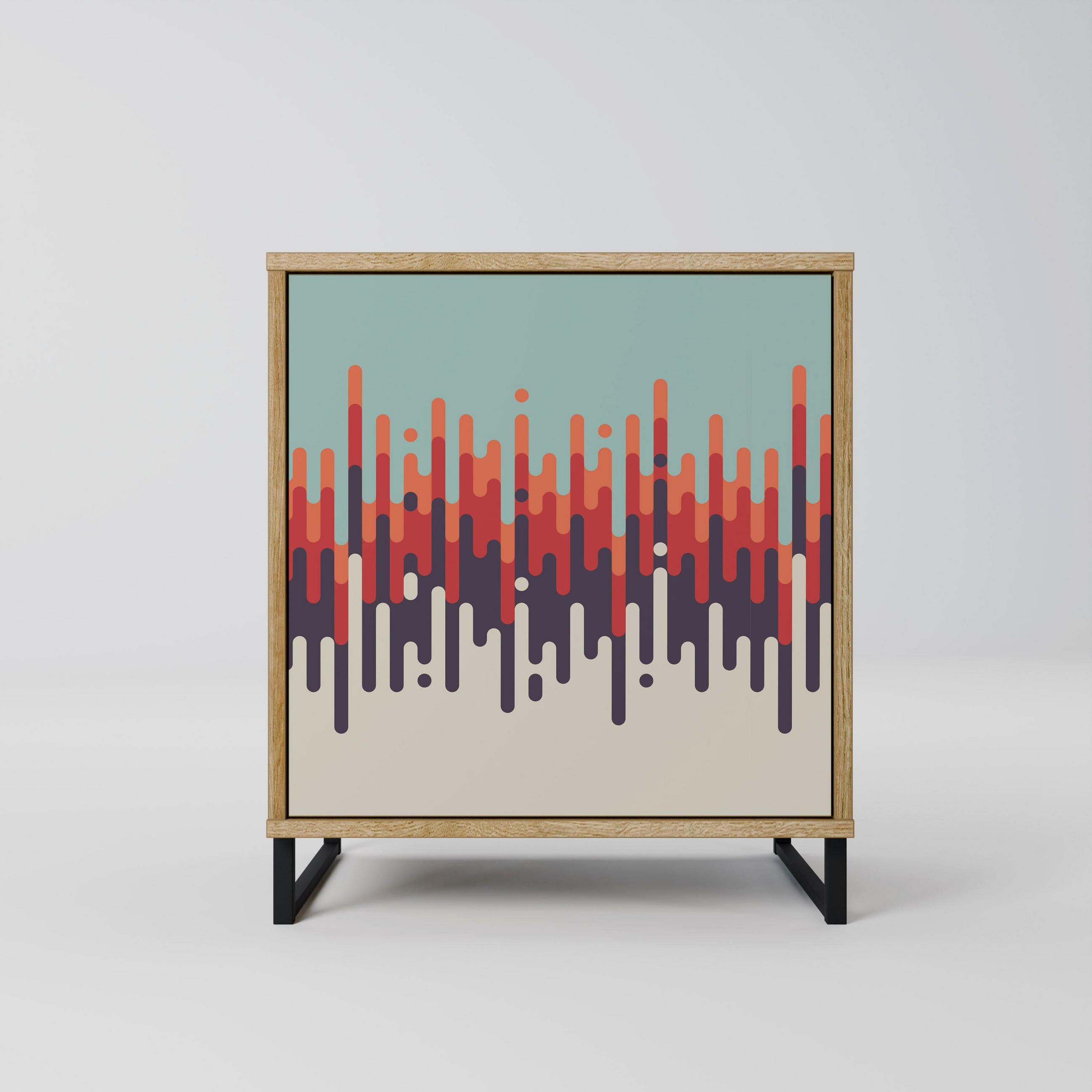 SIDEBOARD CHROMA CONTOURS, Eichefarben, 57,5x42x67,5 cm, Schwarze Metall-Rahmenfüße - Eichefarben/Multicolor, Holzwerkstoff/Metall (57.5/67.5/42cm) - SpaceRebels