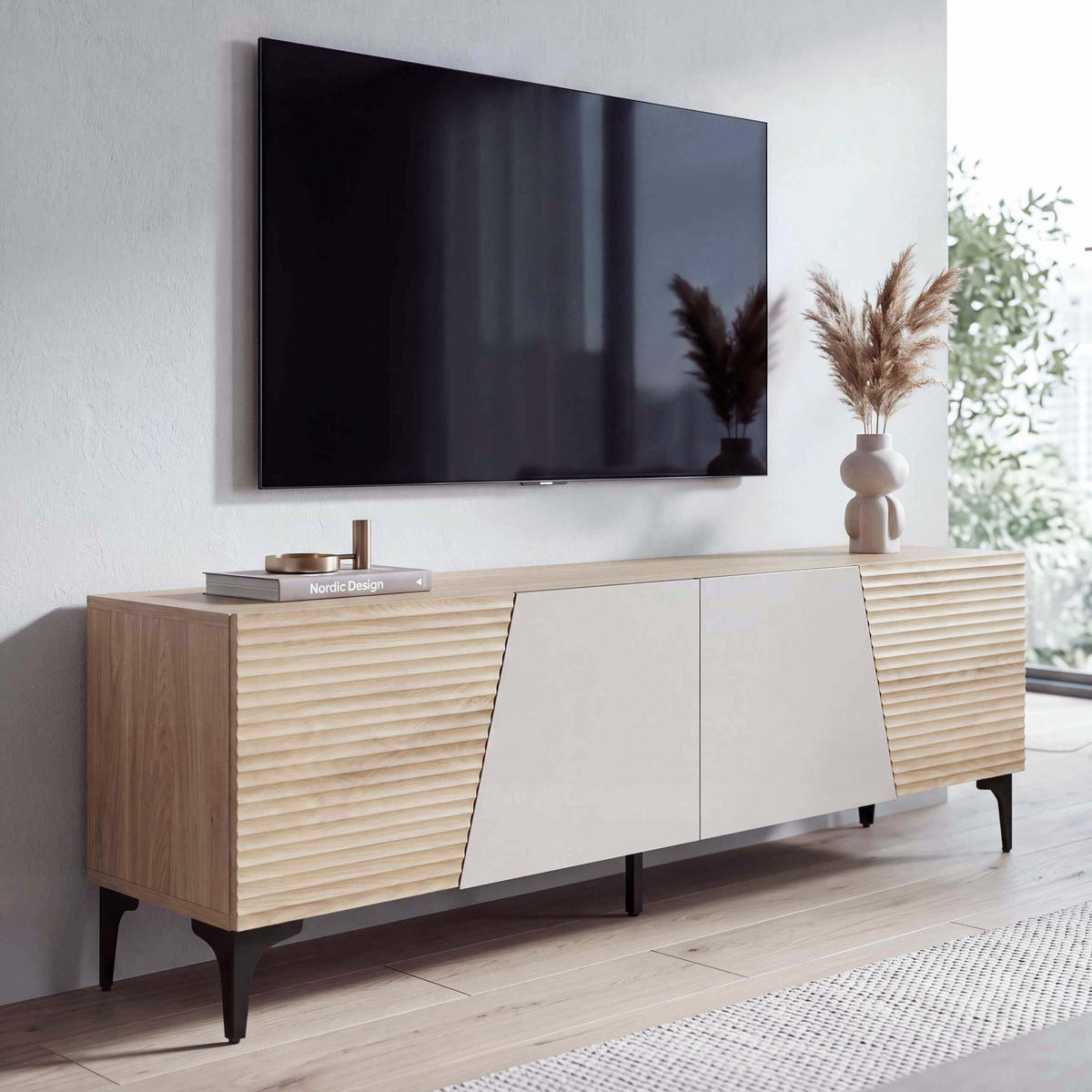 TV-RACK Eiche Dekor - Eiche Wotan, Holz (160/55/42cm) - MCW