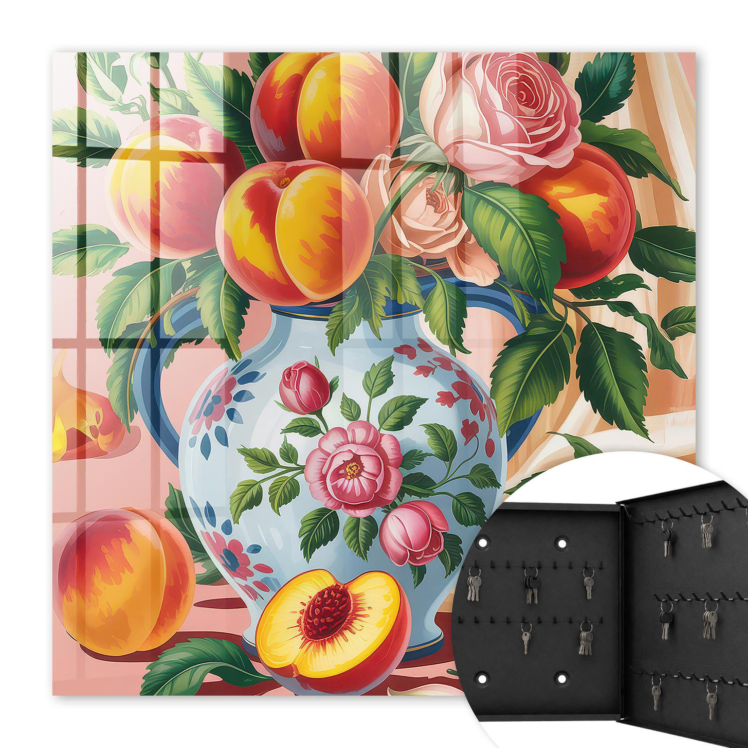 SCHLÜSSELBOX Schwarz 30x30 cm- Türöffnung nach rechts - Stillleben - Orange, Metall (30/30/5cm) - TULUP