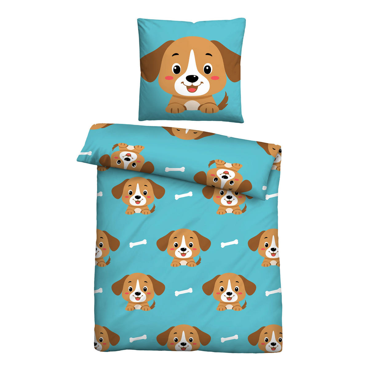 BETTWÄSCHE 2 tlg. mit Motiv 135x200 cm Hund - Blau, Textil (135/200cm) - Bestlivings