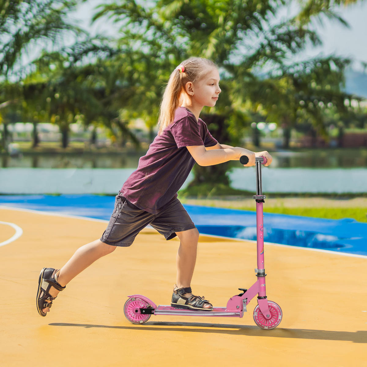 KINDERSCOOTER DE-16943 klappbar mit LED-Rädern & Musik Rosa - Pink, Metall (67/32/78cm) - ComfortXL
