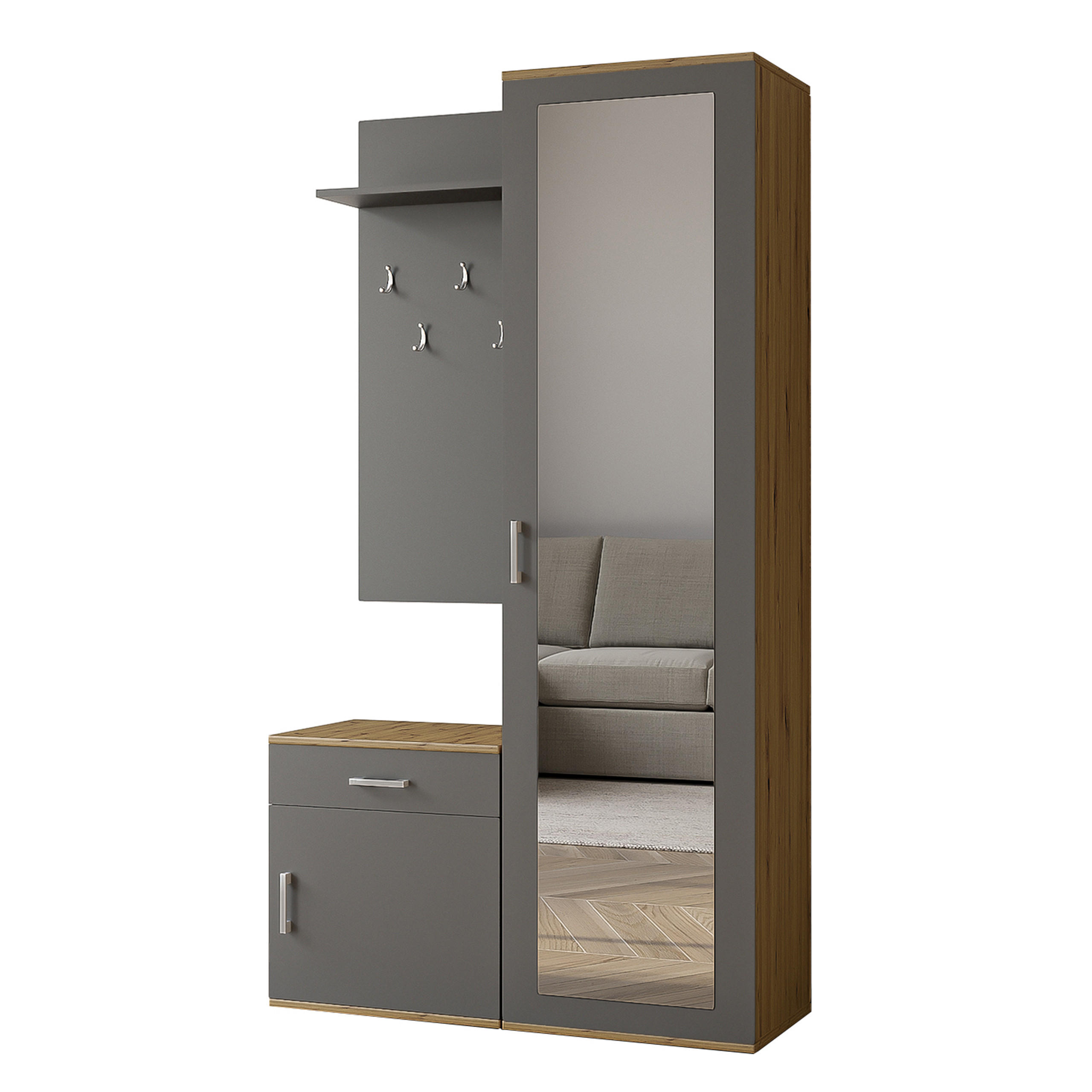 GARDEROBENSCHRANK VENTO 100/180,5/35 cm Modern Garderobe-Set Eiche Artisan - Eiche Artisan/Grau, Holzwerkstoff (100/180.5/35cm) - MASSENO