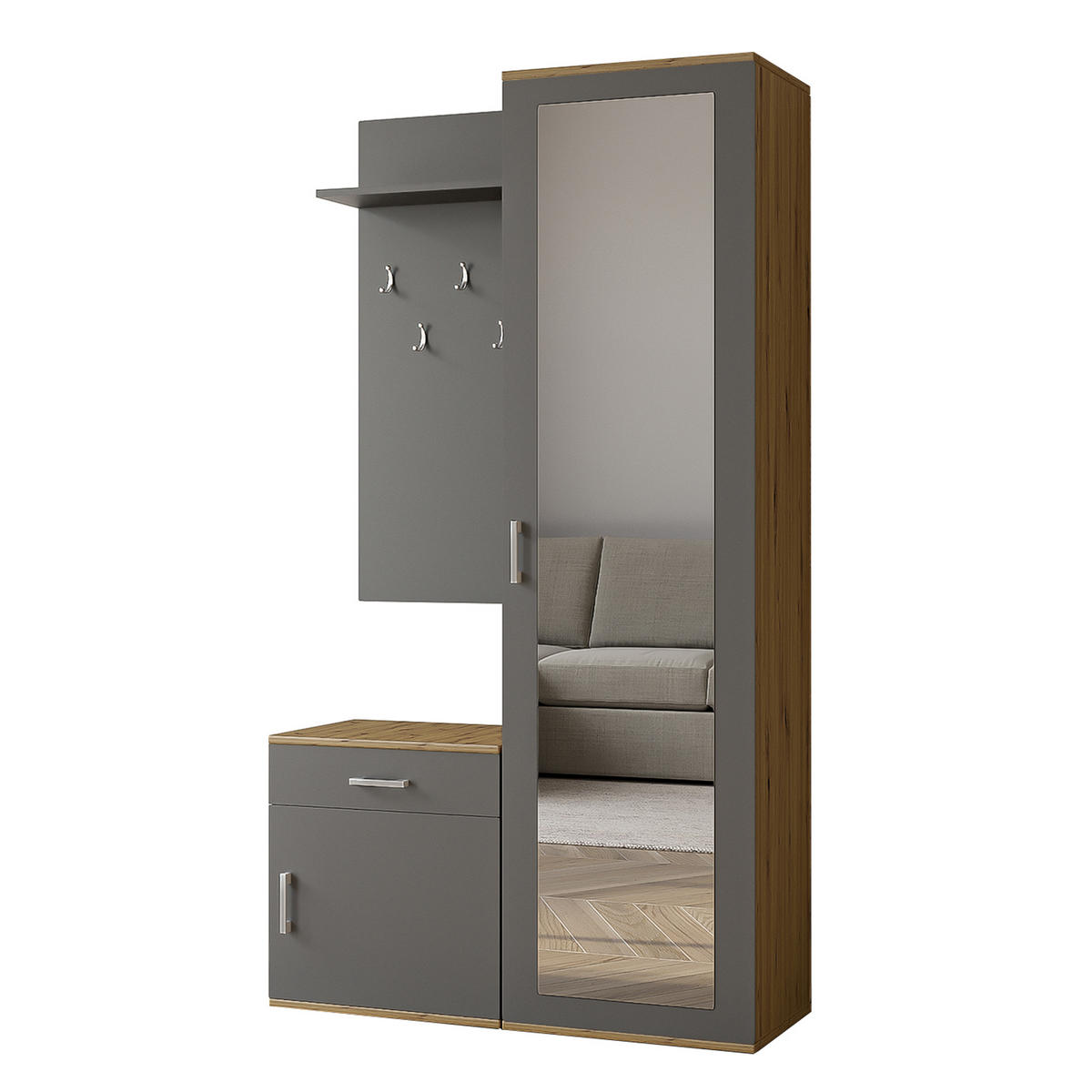GARDEROBENSCHRANK VENTO 100/180,5/35 cm Modern Garderobe-Set Eiche Artisan - Eiche Artisan/Grau, Holzwerkstoff (100/180.5/35cm) - MASSENO