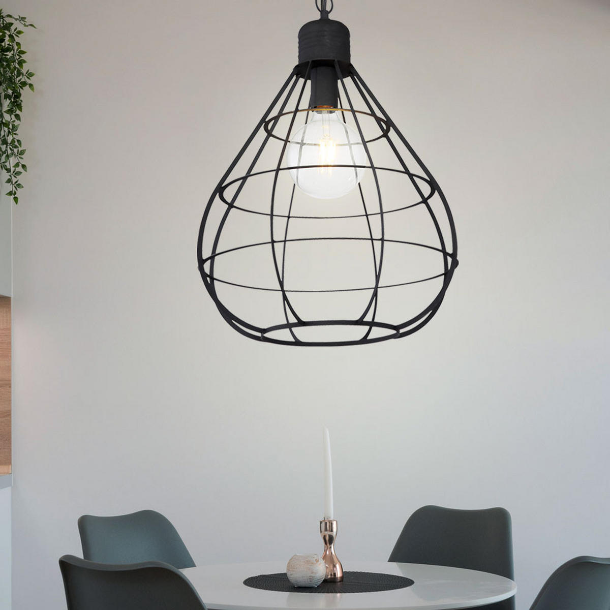 HÄNGELEUCHTE Käfig-Design Schwarz Matt - Schwarz, Metall (40/40/120cm) - Globo Lighting