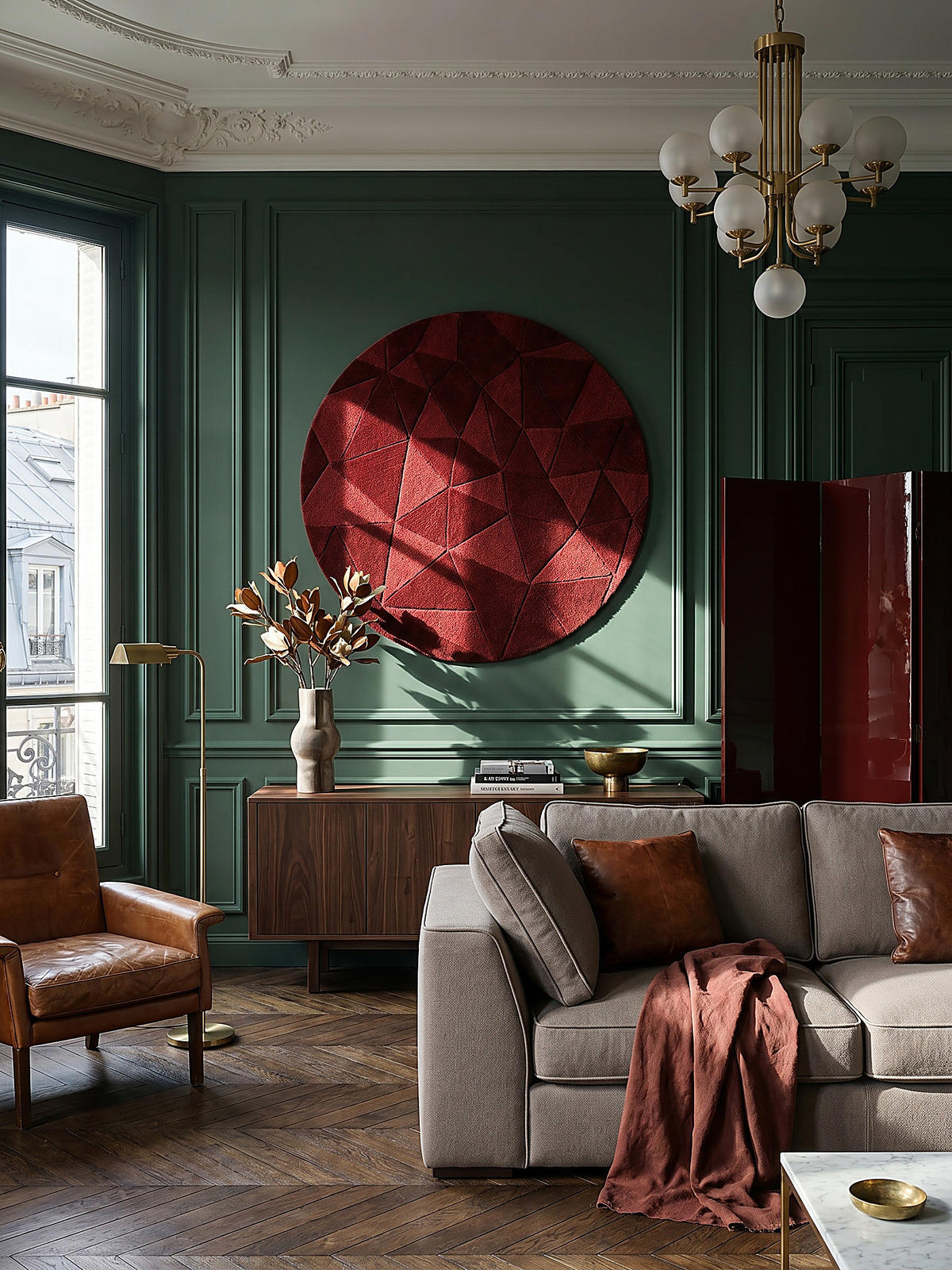 TEPPICH aus Wolle DEBEN mit Geo-Dessin in Rot 160 cm rund - Rot, Textil (160/160cm) - KADIMA DESIGN
