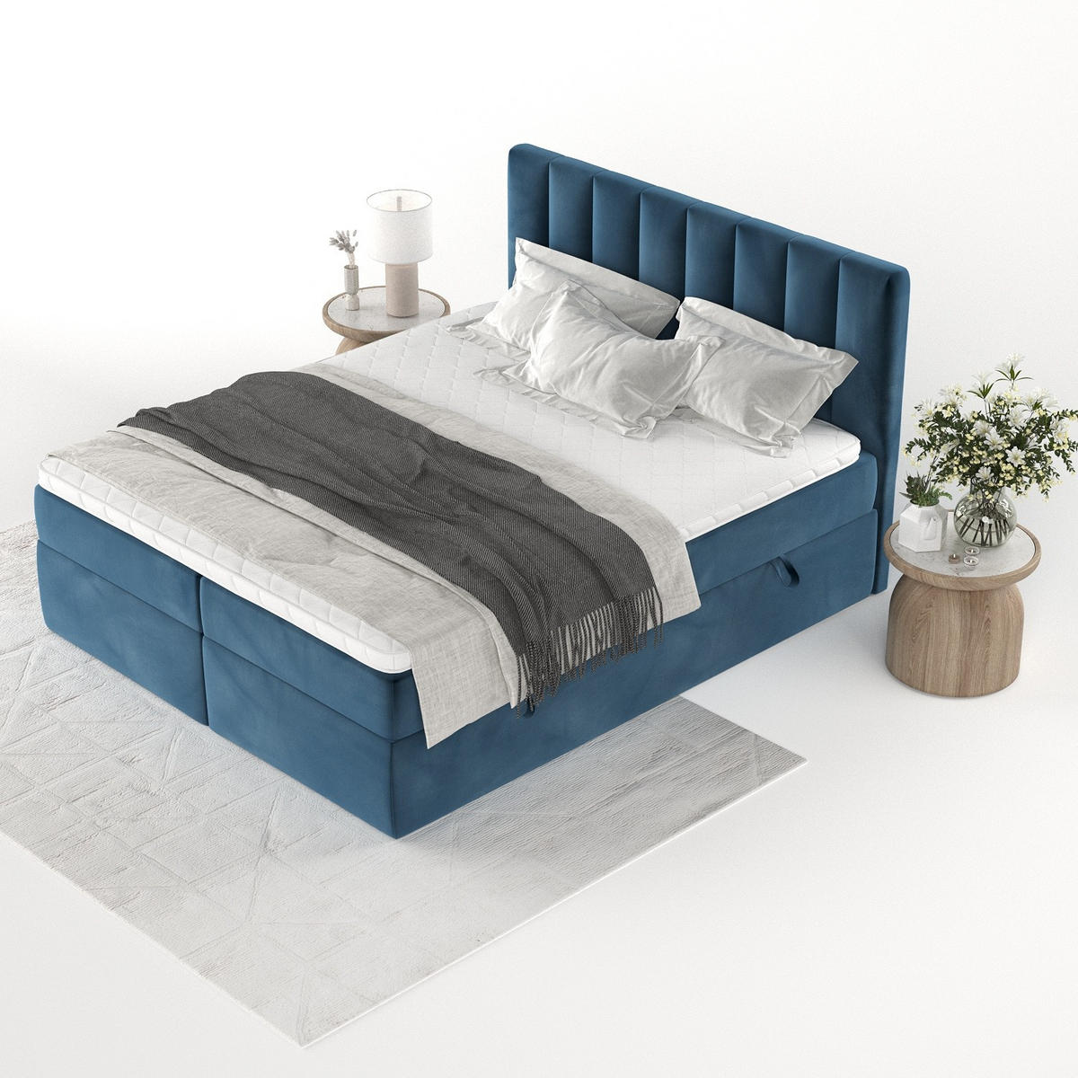 BOXBETT Bari 160/200 cm Dunkelblau im Kronos Stoff - Dunkelblau, Holz/Holzwerkstoff (160/200cm) - AltaBeds