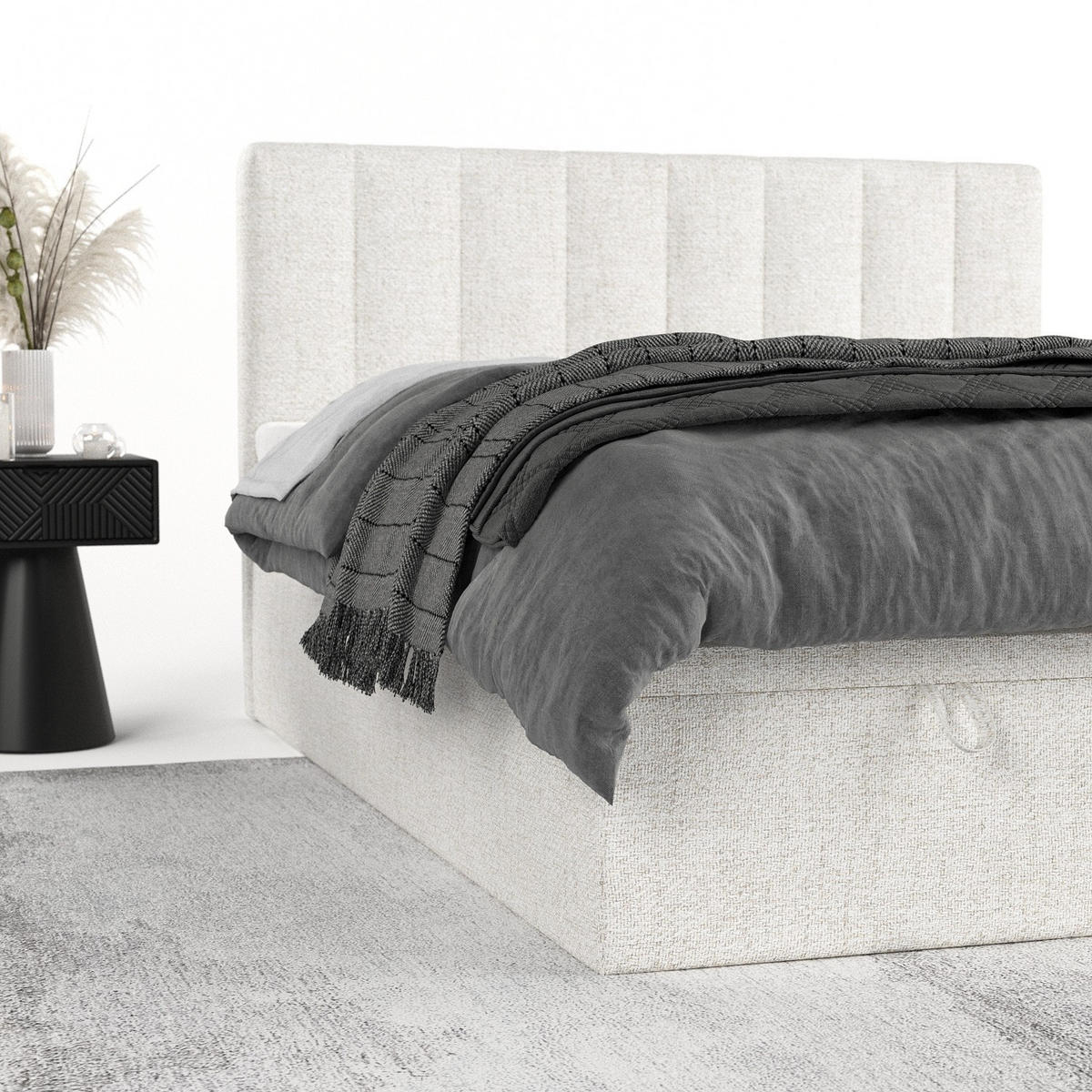 BOXBETT Lume 200/200 cm Creme im Neve Stoff - Creme/Schwarz, Holz/Holzwerkstoff (200/200cm) - AltaBeds