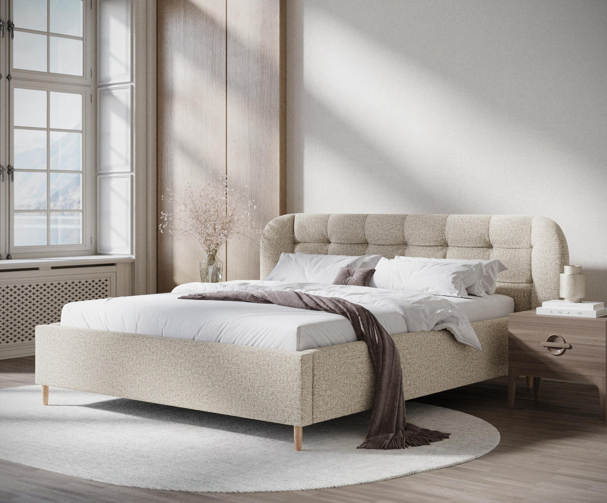 POLSTERBETT Nuno Beige 140/200 cm im Plüsch-Stoff - Beige/Naturfarben, Holz/Holzwerkstoff (140/200cm) - Maison de Reve