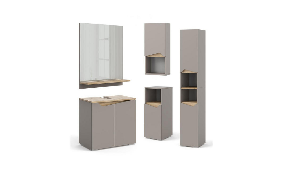 BADSCHRANK Marelle Greige 30 x 180 cm mit Türen, und offenen Fächern - Greige, Holzwerkstoff (30/180/35cm) - Vicco