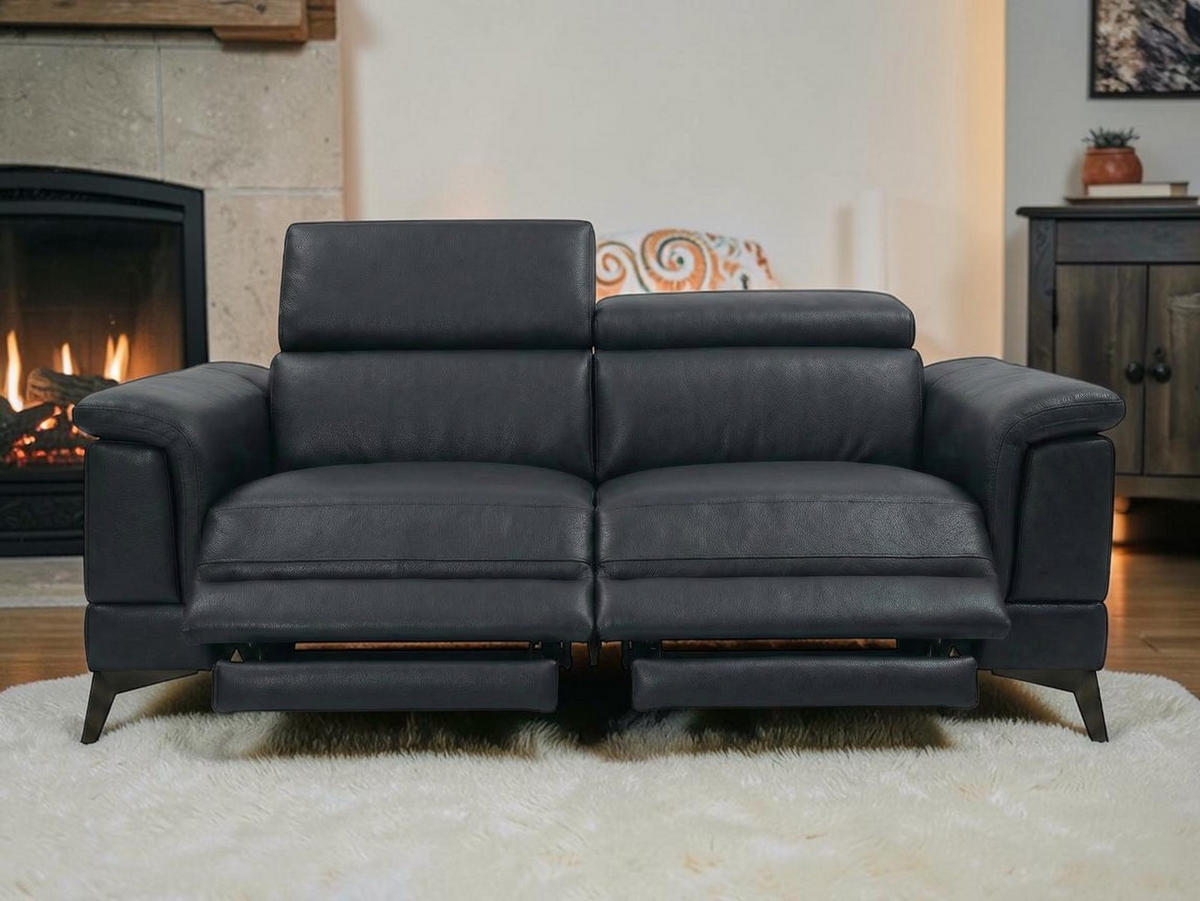 2-SITZER Sofa Planet Echtleder mit 2 x Relaxfunktion Schwarz - Schwarz, Leder/Metall (172/80/110cm)