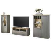 WOHNWAND 3-teilig 323cm grau, Artisan Eiche, Wohnkombination im Landhaus-Stil - Silberfarben/Hellgrau, Holzwerkstoff/Metall (323/142/44cm) - Furn.Design