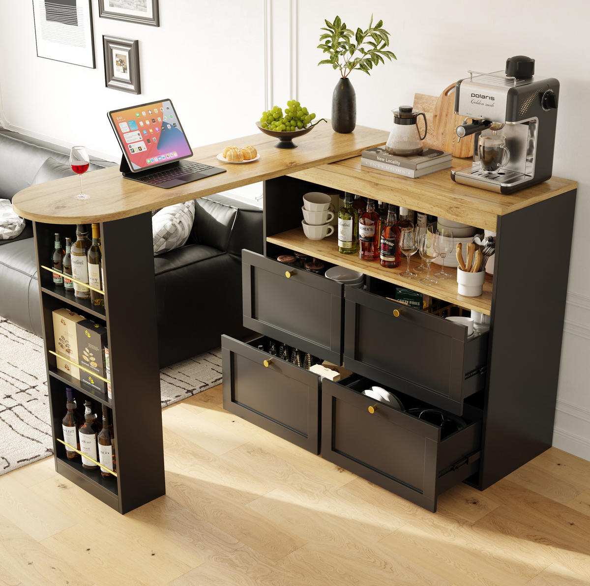 SCHRANK mit 4 Schubladen und drehbarer Ablage 105 x 39 x 102 cm Schwarz - Schwarz, Holz (39/104/138cm) - Beauniv