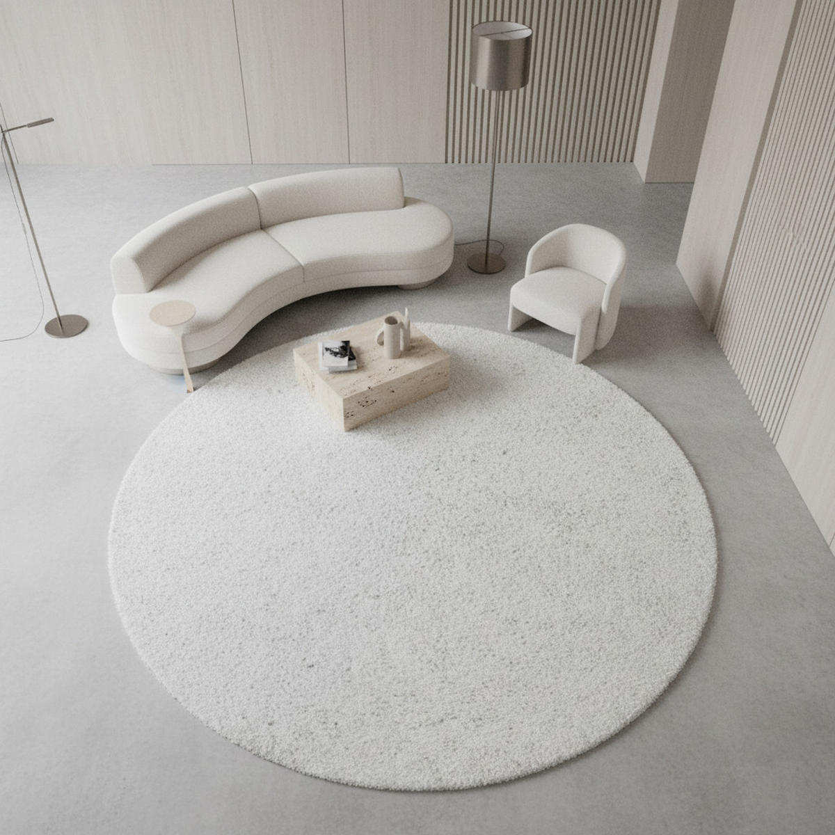 TEPPICH Hochflor Shaggy Uni-Look Polypropylen Wohnzimmer Weiß Rund 200x200 - Weiß, Textil (200/200cm) - KADIMA DESIGN