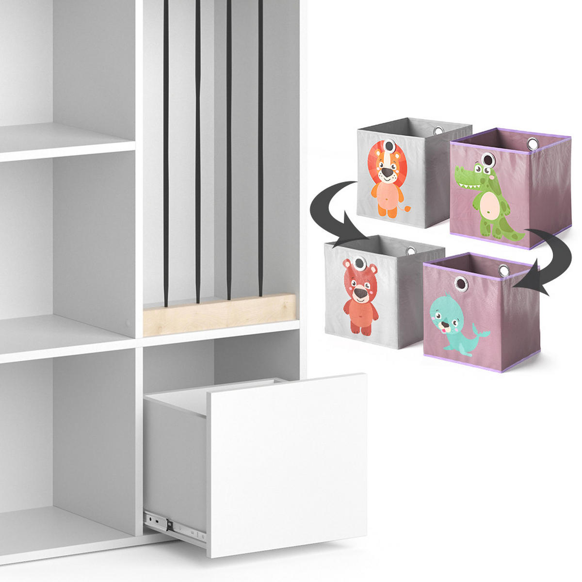 KINDERREGAL Luigi Weiß 72 x 107.8 cm mit 2 Faltboxen opt.3 - Weiß, Holzwerkstoff (29.2/107.8/72cm) - Vicco