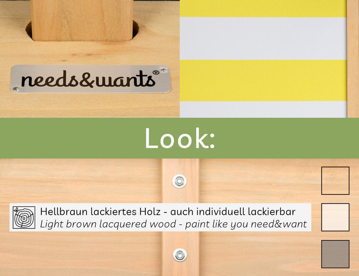 SANDKASTEN mit Dach, Sitzbank und Boden, Holz wetterfest - Gelb, Holz (113/113/113cm) - needs&wants