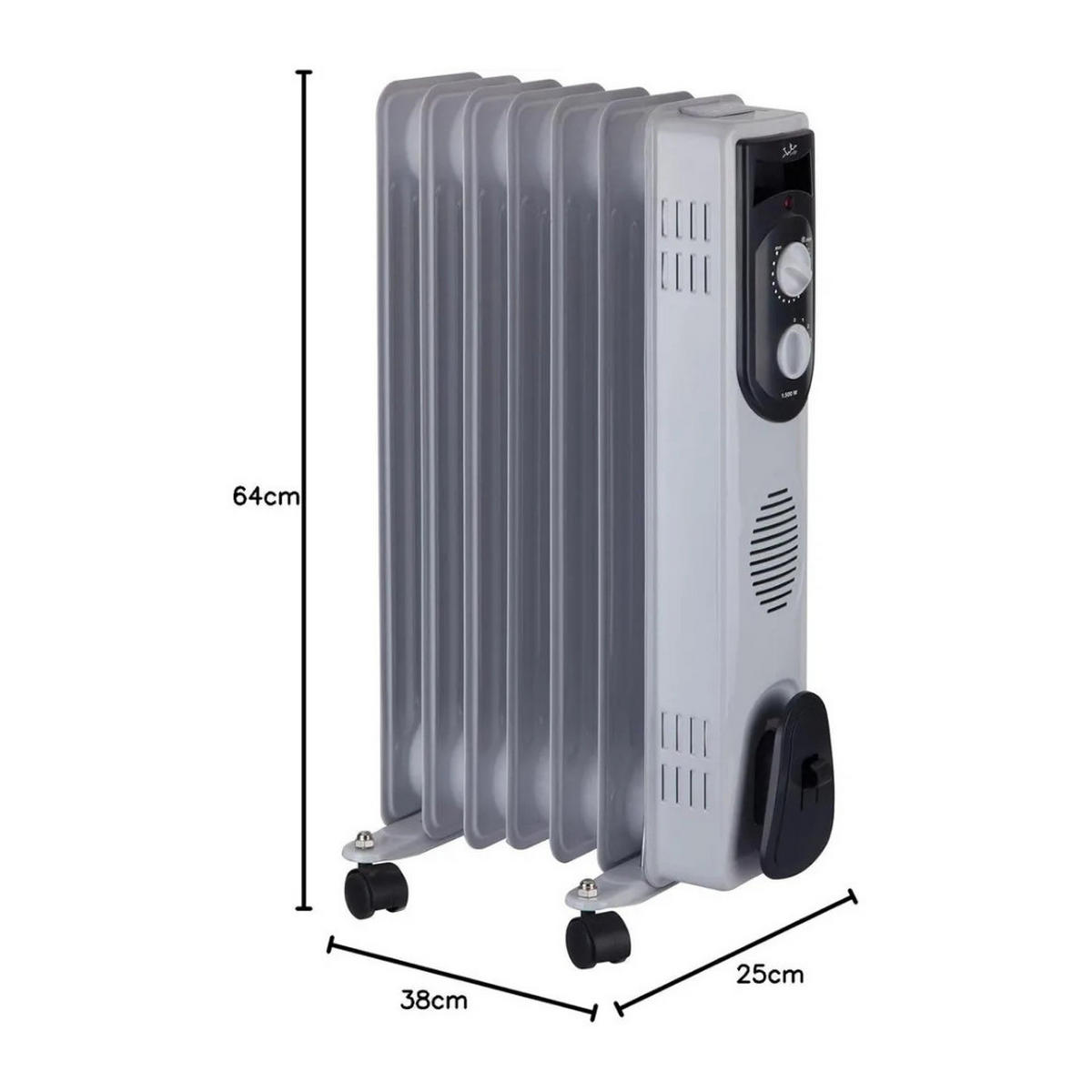 ÖLRADIATOR JATA107- 1500 W, Elektrische Heizung, Heizkörper, Heizgerät, mobile Elektroheizung, Elektroheizkörper, Elektro Konvektor, Heizlüfter - Weiß, Metall (38/64/25cm) - JUNG