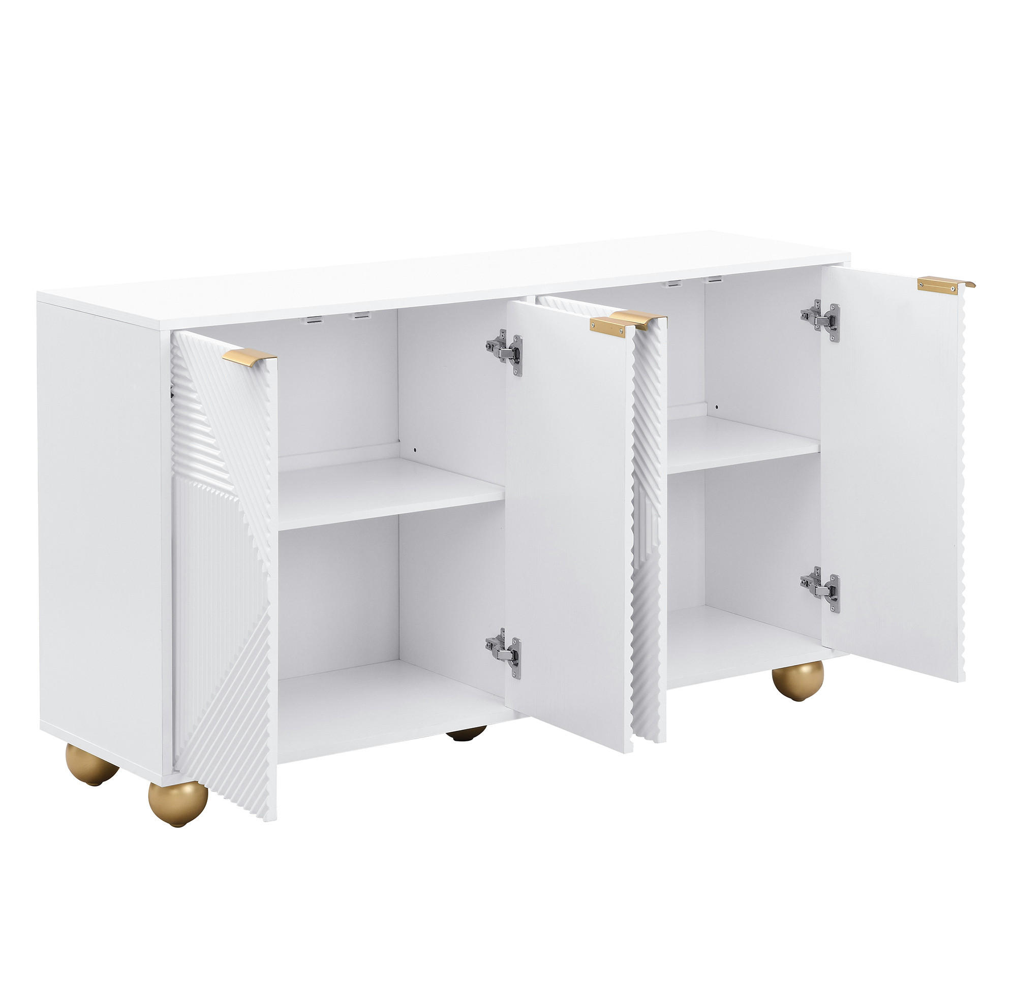 SIDEBOARD 120/35/71,5 cm in Weiß mit 4 Türen und gravierten Fronten - Weiß, Holzwerkstoff (120/71.5/35cm) - BEAOK
