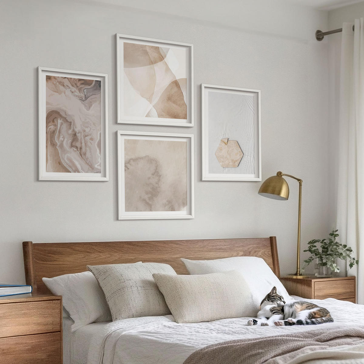 WANDBILDER 4er-Set - 50x50 cm & 40x60 cm Weißer Rahmen - Designabstraktion, Naturinspiration - Weiß, Kunststoff (50/50cm) - ArtPrintCave