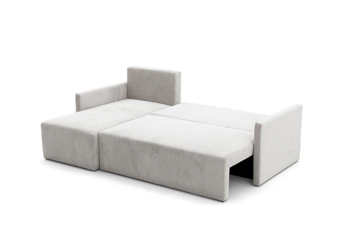 ECKSOFA GARDA L Links mit Schlaffunktion 132x198 Cord Creme - Creme/Schwarz, Holz/Kunststoff (209/145cm) - NACANAPA