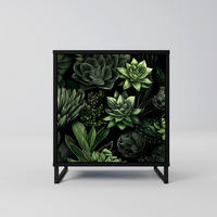 SIDEBOARD SUCCULENT JUNGLE, Schwarz, 57,5x42x67,5 cm, Schwarze Metall-Rahmenfüße - Multicolor/Schwarz, Holzwerkstoff/Metall (57.5/67.5/42cm) - SpaceRebels