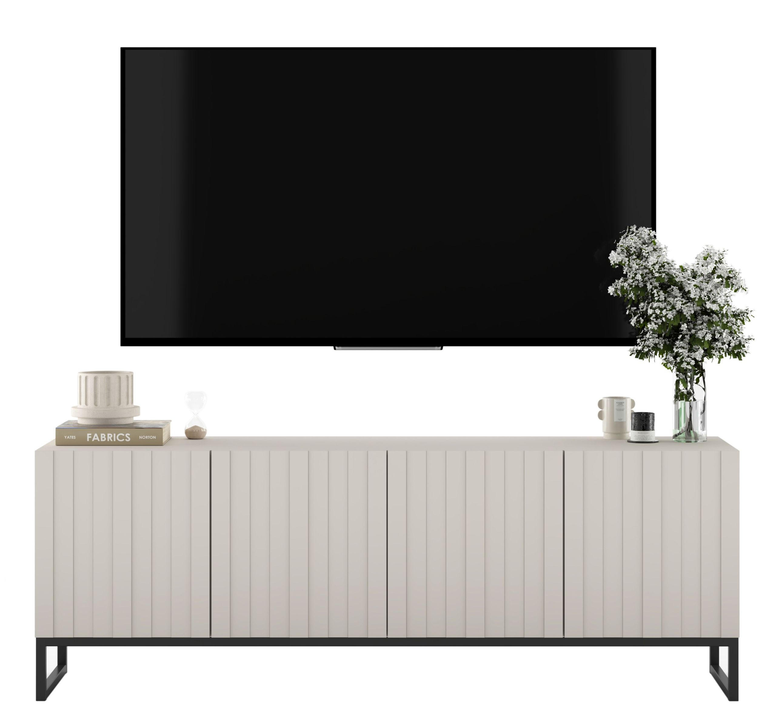 TV-SCHRANK Elpis Kaschmir Matt mit Metallrahmen Glamour 150 cm - Kaschmir/Schwarz, Holzwerkstoff/Metall (150/51.5/36.5cm) - Meble Lindner