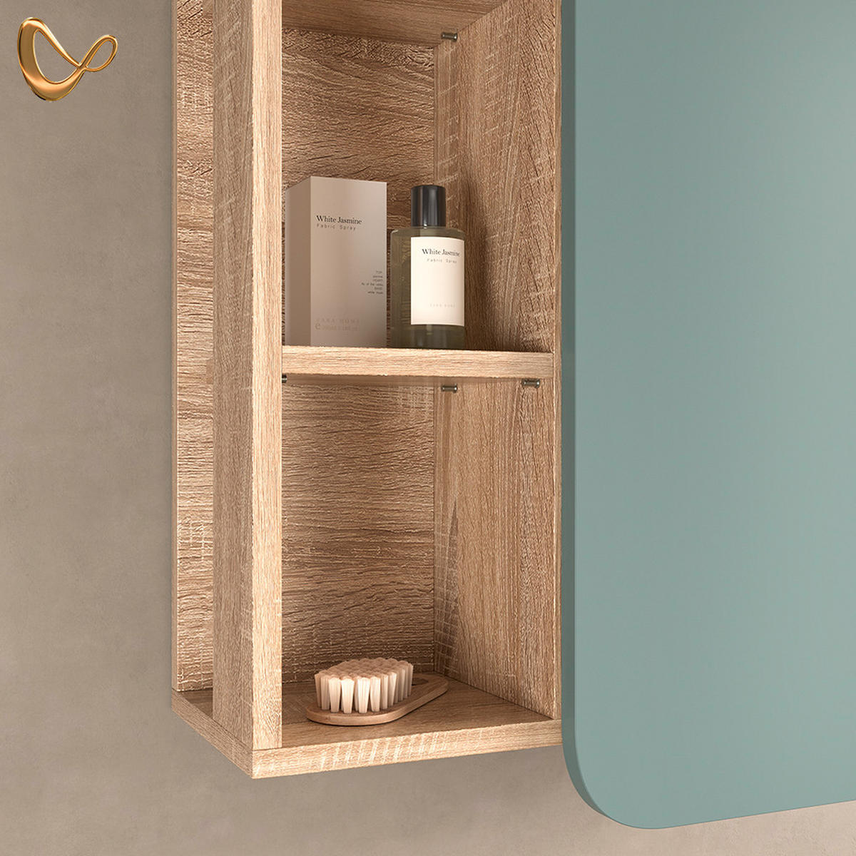 BADSCHRANK Marano Blau-Grau 50 x 75 cm mit Tür und offenen Fächern - Blaugrau/Sonoma Eiche, Holzwerkstoff (50/75/20cm) - Livinity®