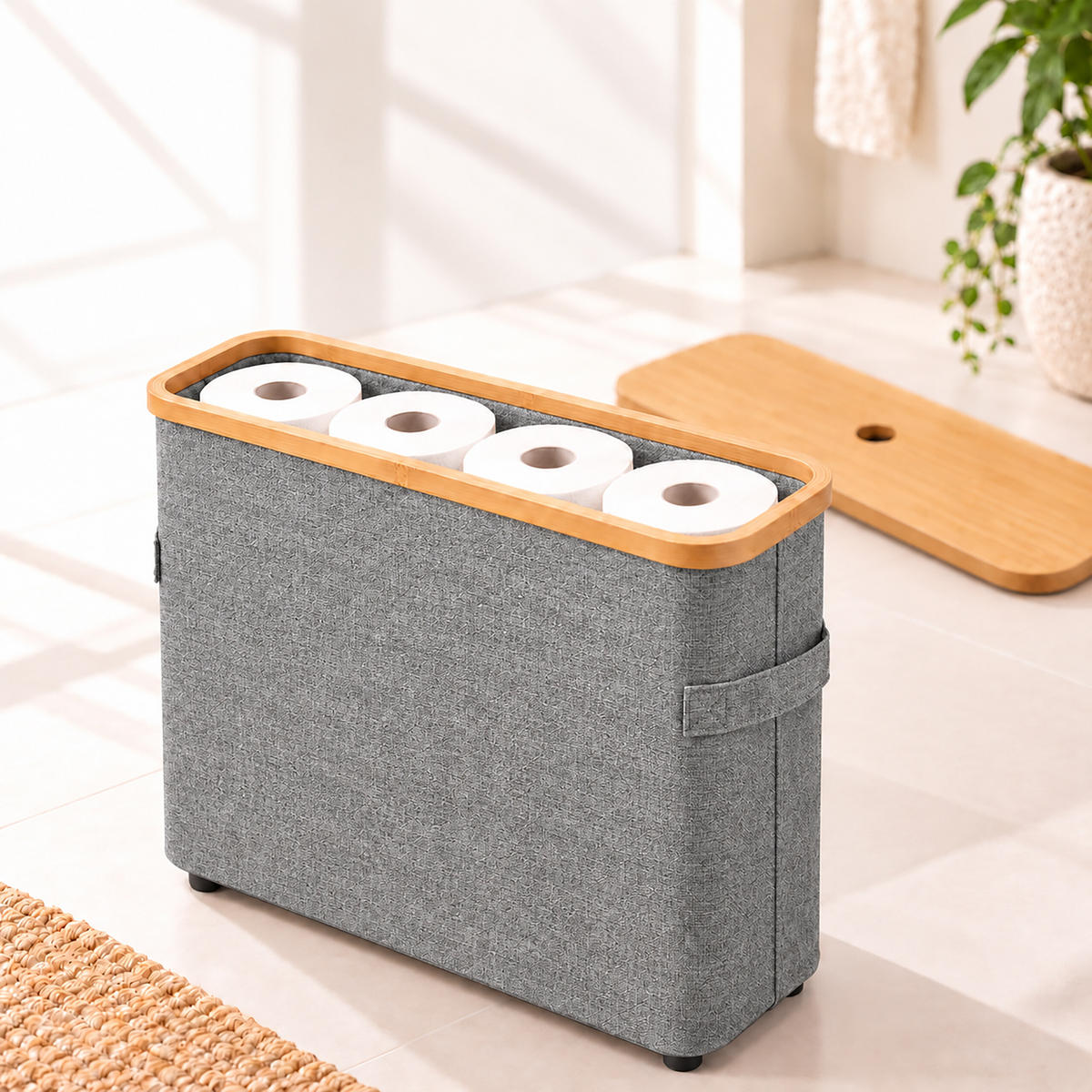 TOILETTENPAPIERBOX Grau Bambus 16 Rollen - Grau, Holz/Kunststoff (45/50/15cm) - Relaxdays