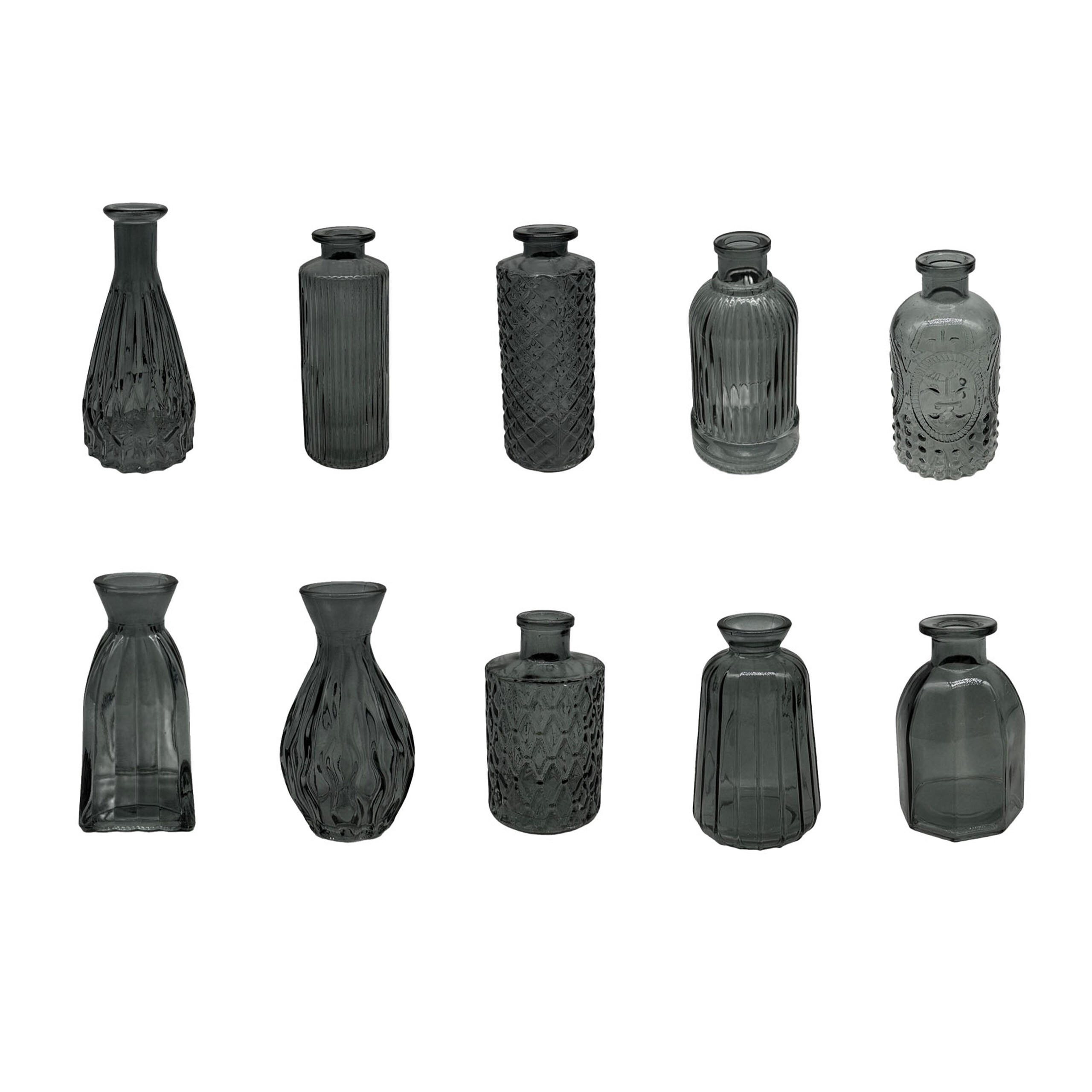 10XVASEN - Grau, Glas (14.5cm) - Relaxdays